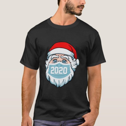 Santa With Face Mask Christmas 2020 Family Pajamas T_Shirt