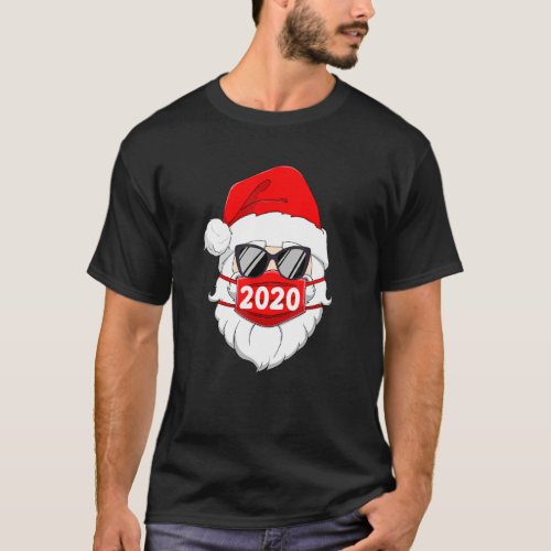 Santa With Face Mask Christmas 2020 Family Pajamas T_Shirt