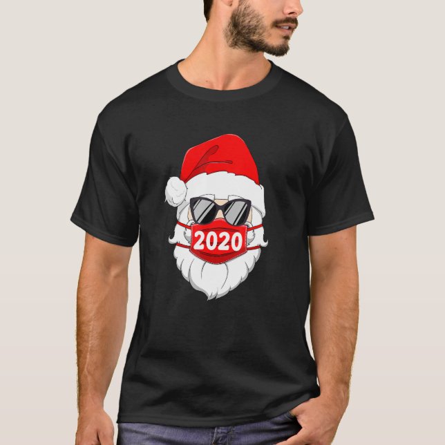 Santa With Face Mask Christmas 2020 Family Pajamas T-Shirt (Front)