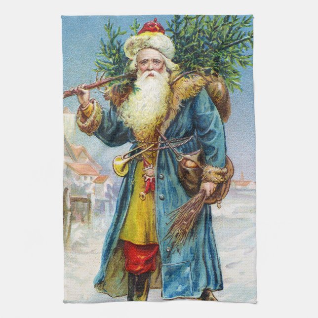 Santa with Fir Tree Kitchen Towel (Vertical)