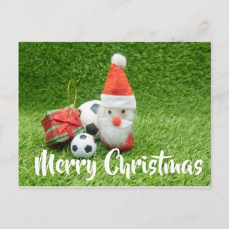 Santa with football and gift for Soccer Card