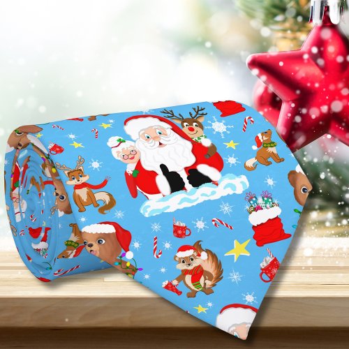 Santa With Forest Animals  Neck Tie