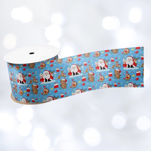 Santa With Forest Animals  Satin Ribbon