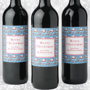 Santa With Forest Animals Wine Label