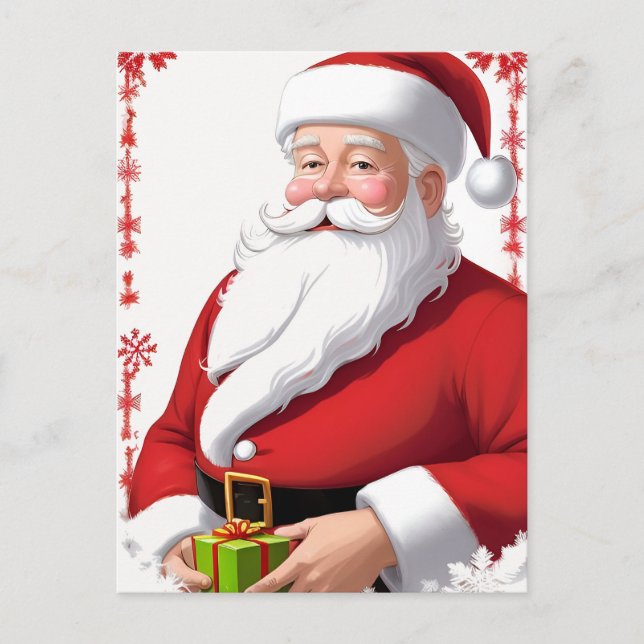 🎄 Santa With Gift Box Joy ❄️ Festive Christmas Postcard (Front)