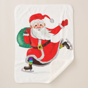 Santa with Gift Christmas Sherpa Blanket