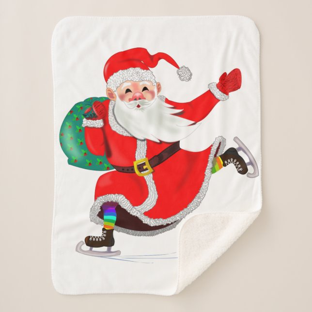Santa with Gift Christmas Sherpa Blanket (Front)