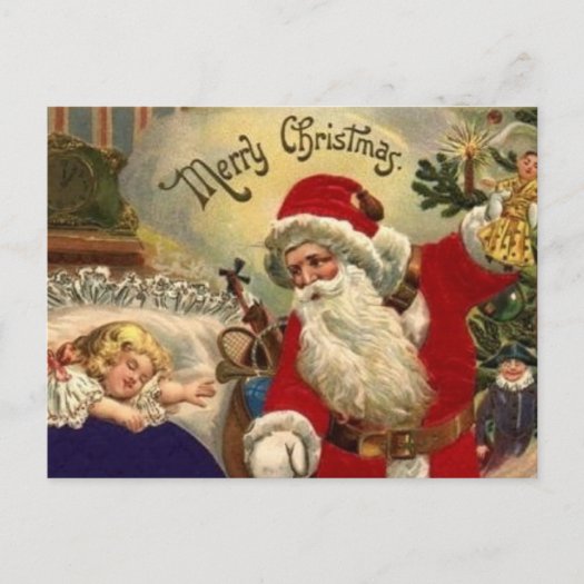 Santa with Gift Cute Baby Girl Vintage Christmas 