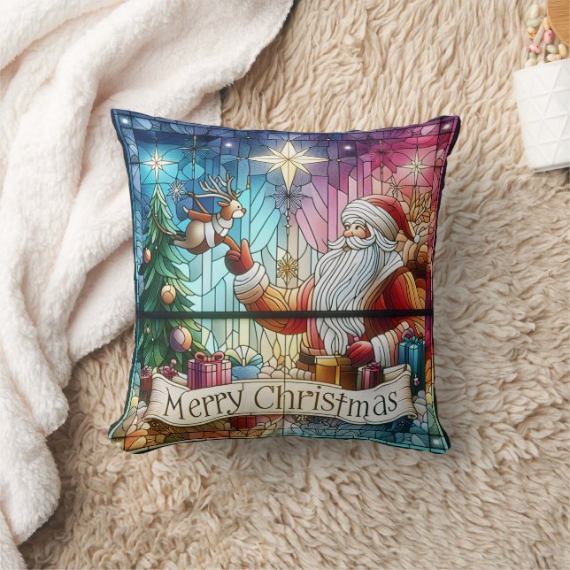 Santa with gifts and a reindeer throw pillow (Blanket)