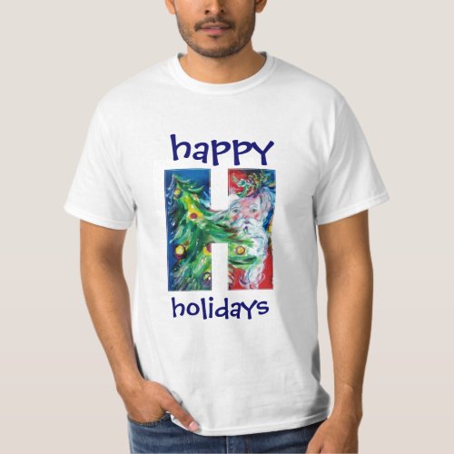 SANTA WITH GIFTS AND CHRISTMAS TREE H MONOGRAM T_Shirt