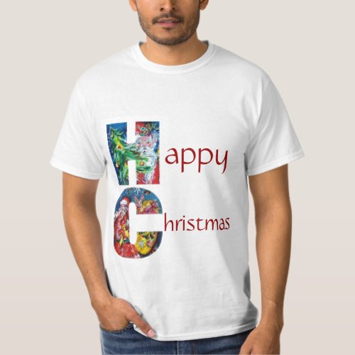 SANTA WITH GIFTS AND CHRISTMAS TREE MONOGRAM T_Shirt