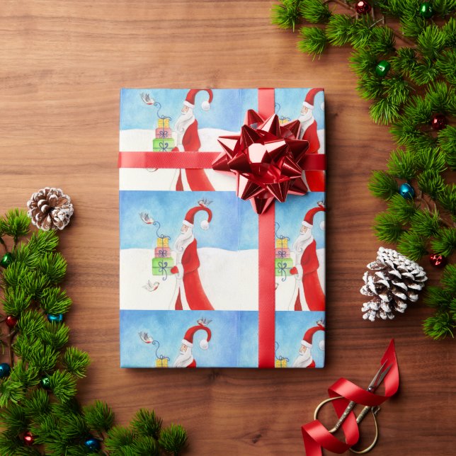 Santa with gifts art Christmas holiday wrap Wrapping Paper (Holiday Gift)