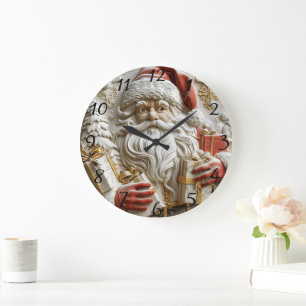 Santa with gifts for a merry Christmas Large Clock