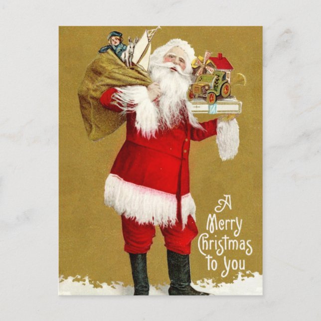 Santa with Gifts Holiday Postcard (Front)