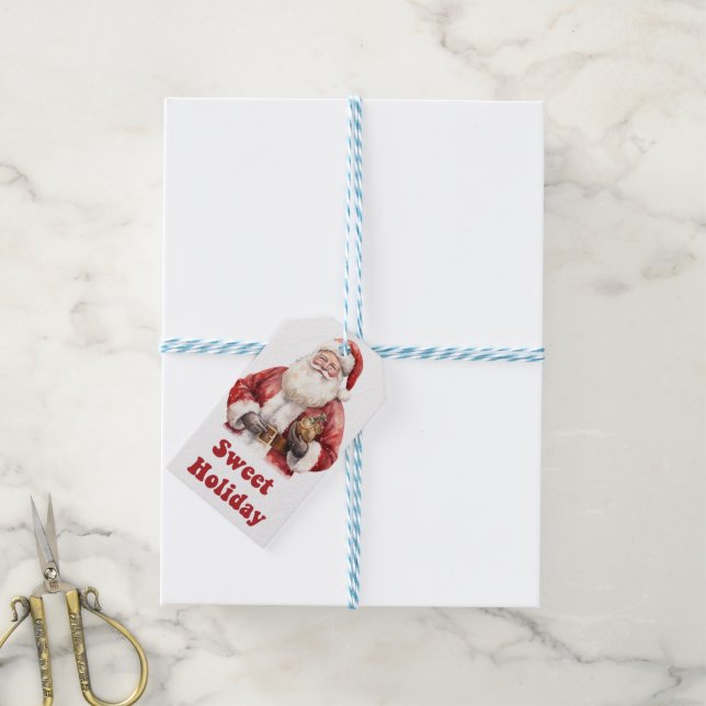 Santa with gifts on Christmas tags (With Twine)