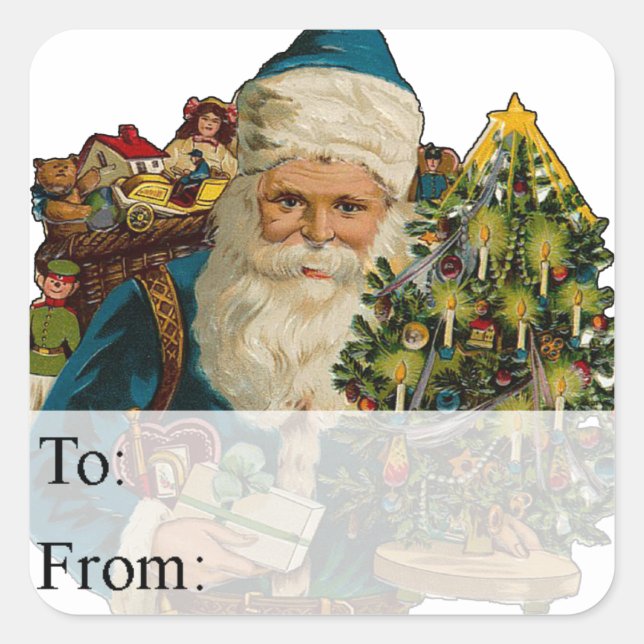 Santa With Gifts Vintage Christmas Gift Tag (Front)