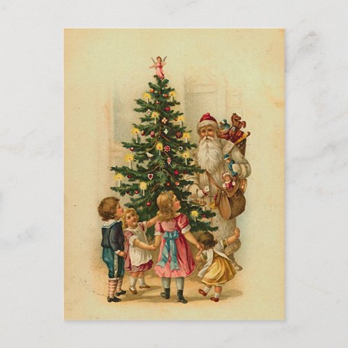 Santa with gifts _vintage christmas greeting card