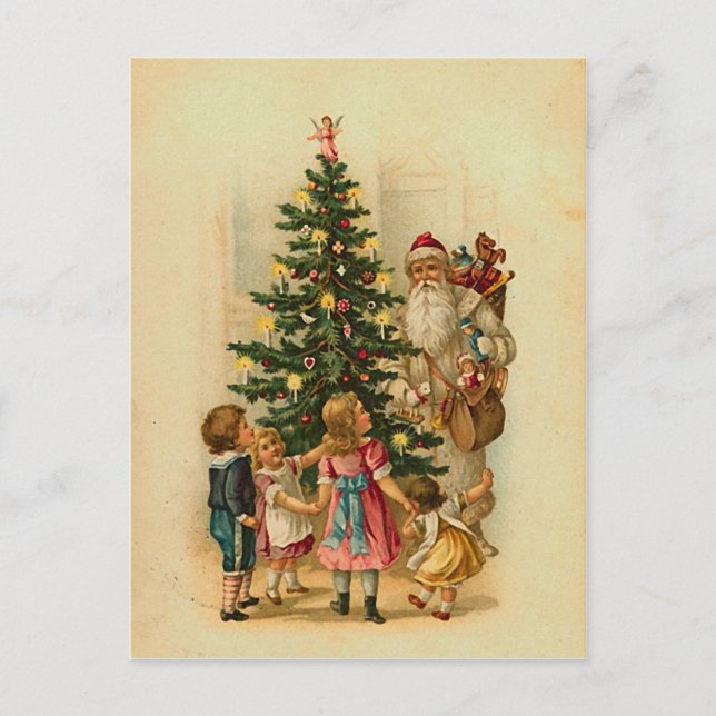Santa with gifts -vintage christmas greeting  card (Front)