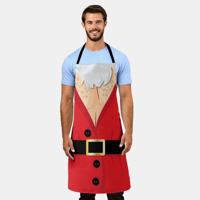 Santa With Hairy Chest Funny Christmas Apron (Worn)