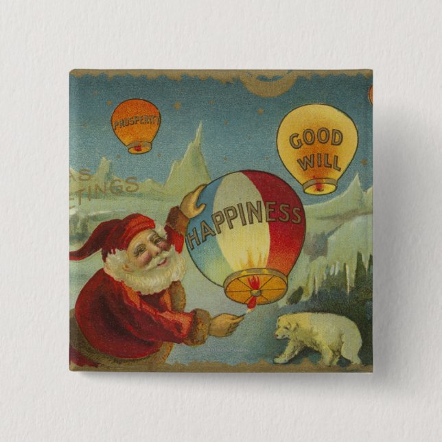 Santa With Happiness Baloon Button (Front)