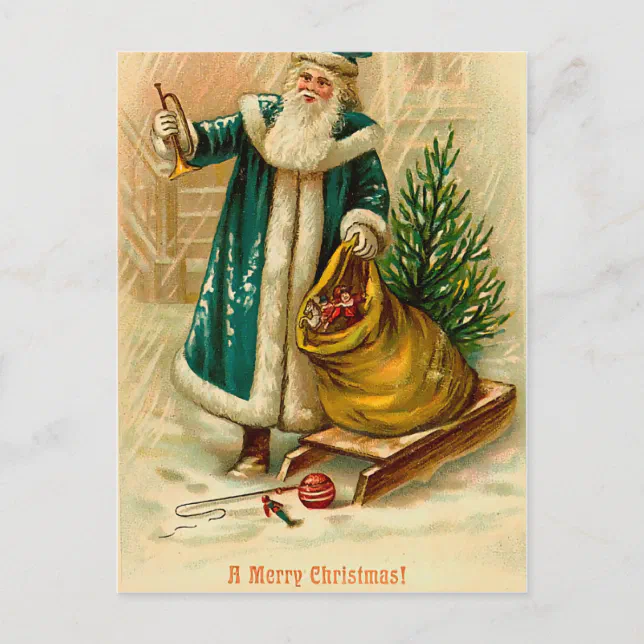 Santa with his sack of gifts- Victorian Christmas Holiday Postcard | Zazzle