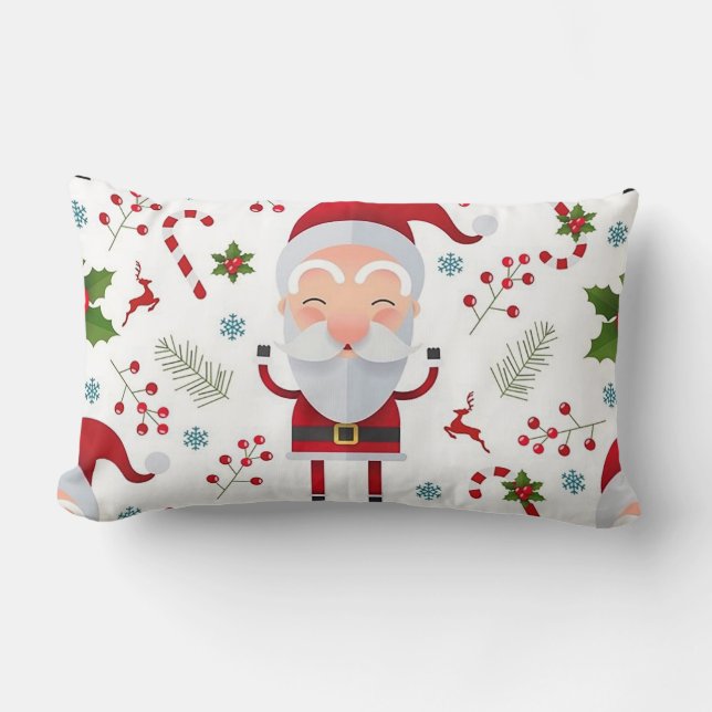 “Santa with Holly” Christmas  Lumbar Pillow (Front)