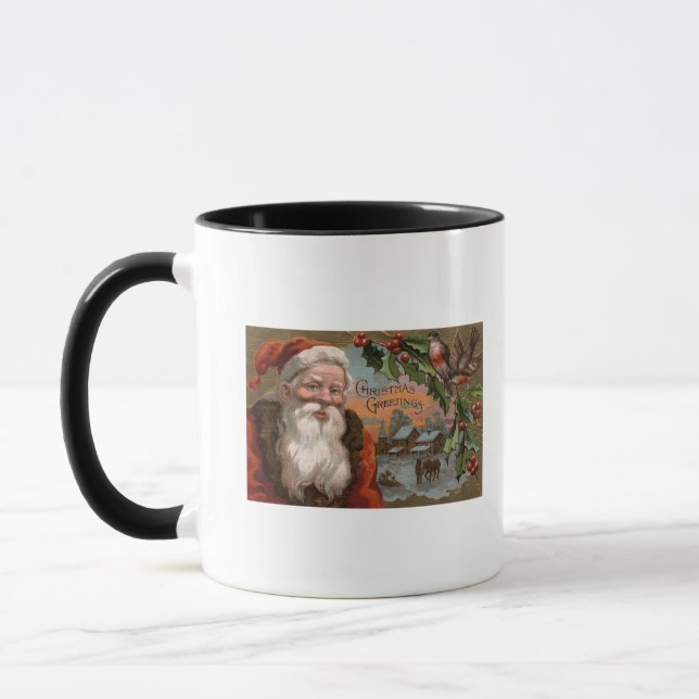 Santa with Holly, Village Scene Mug (Left)