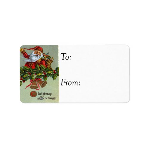 Santa With Holly Vintage Gift Tag