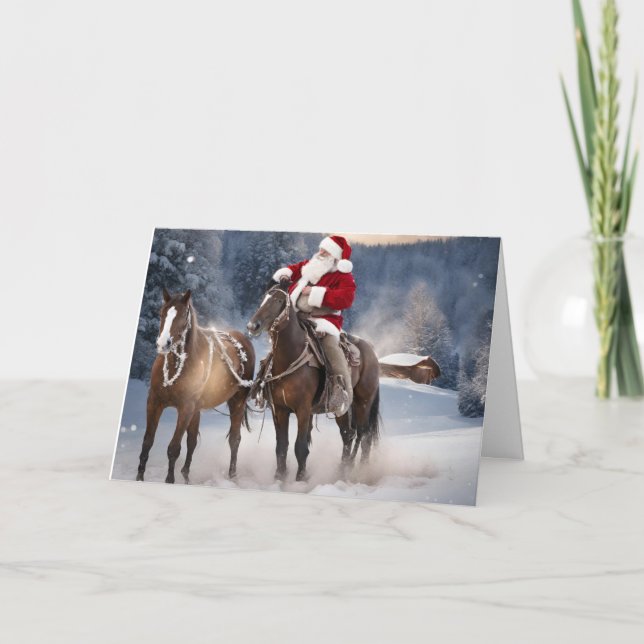 Santa with Horses Western Christmas Card (Front)