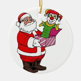 Santa with jack in the box ceramic ornament