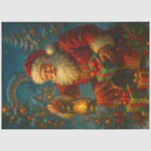Santa With Lantern & Gifts Christmas Decoupage Tissue Paper