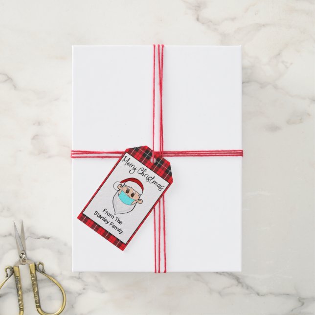 Santa with Mask Gift Tag Personalized (With Twine)
