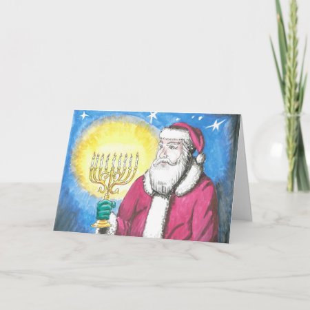 Santa With Menorah Holiday Card
