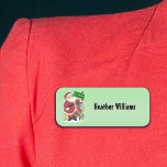 Santa With Merry Christmas Sign Tree Cute animals Name Tag<br><div class="desc">This name tag is light green with Santa Claus holding a Merry Christmas sign standing in snow by a tiny decorated tree surrounded by cute animals including birds,  squirrel and bunny.  Customise your name with the template.</div>