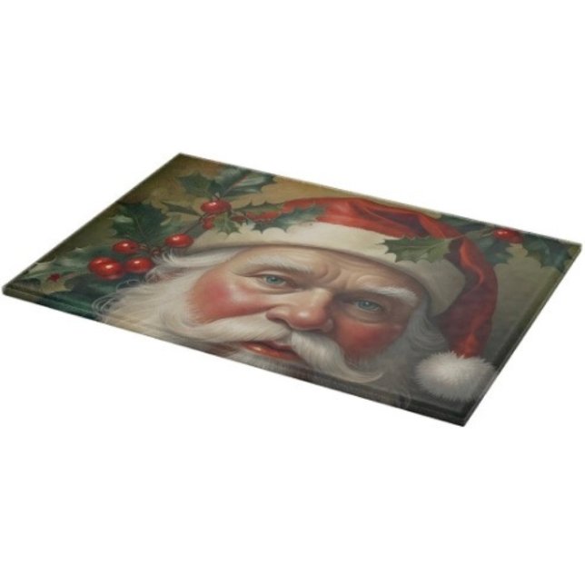 Santa With Mistletoe Cutting Board (Glass Cutting Board – 5 different sizes. 100% food safe.  tempered glass Non-skid rubber feet. 

)