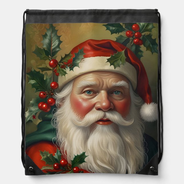 Santa With Mistletoe Drawstring Bag (Front)
