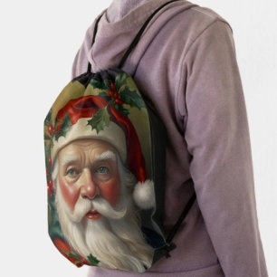 Santa With Mistletoe Drawstring Bag