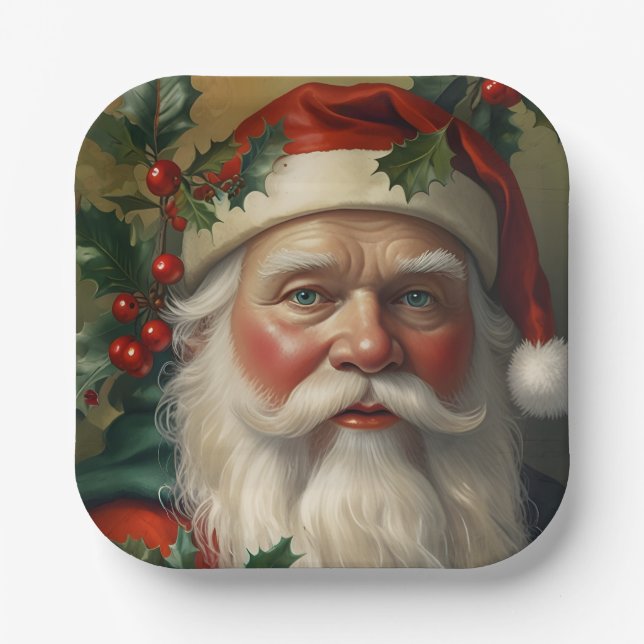 Santa With Mistletoe Paper Plates (Front)