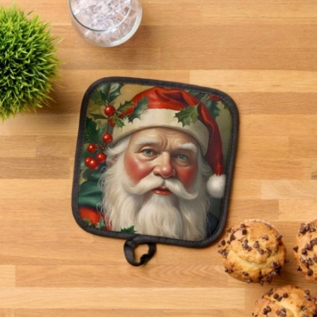 Santa With Mistletoe Pot Holder (Pot Holder Full rubber protection cover no slip silicon hanging loop. )
