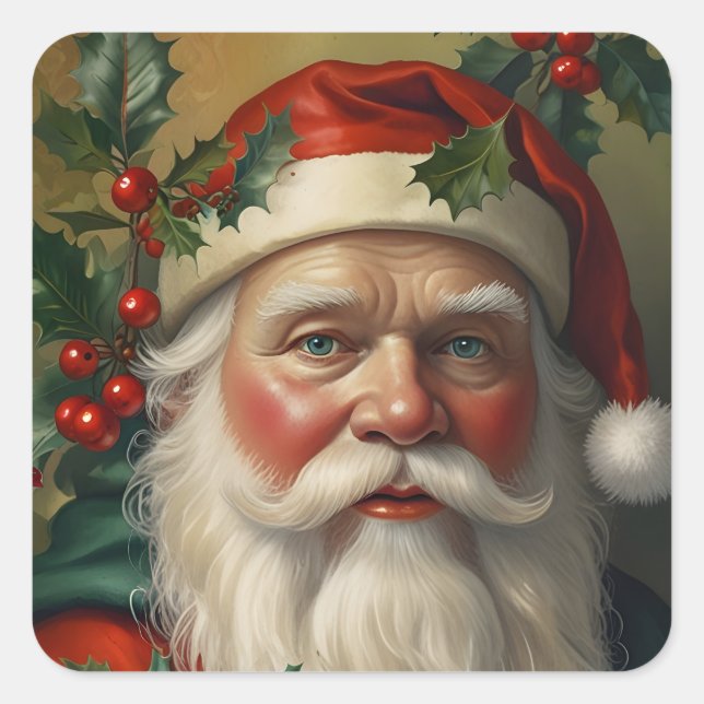 Santa With Mistletoe Square Sticker (Front)