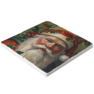Santa With Mistletoe Trivet