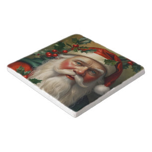 Santa With Mistletoe Trivet