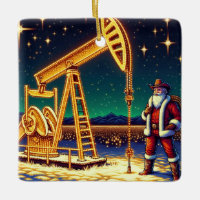 Santa With Oil Pump Jack With Christmas Lights