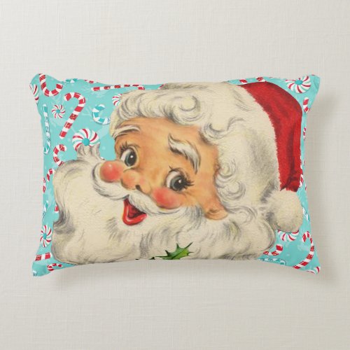 Santa with Peppermints Accent Pillow
