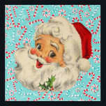Santa with Peppermints Acrylic Print<br><div class="desc">Sweet Vintage Santa design of a Jolly Santa Claus against a turquoise background with peppermints and candy canes.</div>