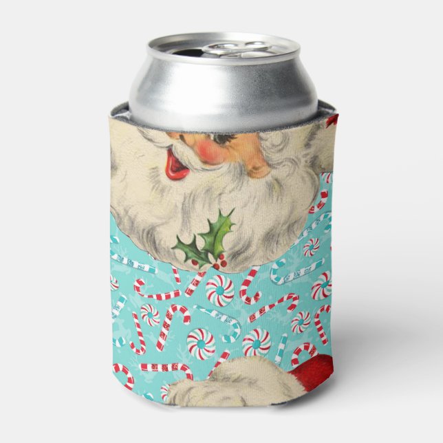 Santa with Peppermints Can Cooler (Can Front)