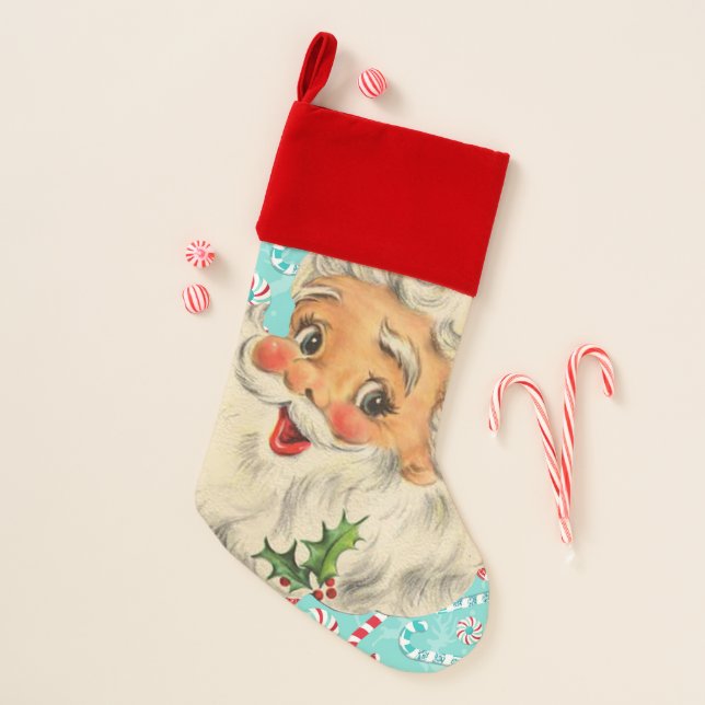 Santa with Peppermints Christmas Stocking (Front)