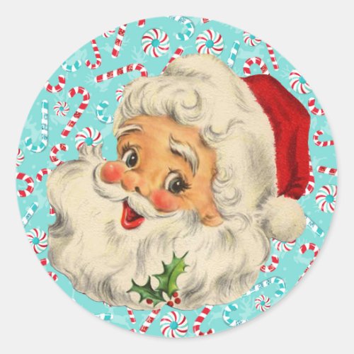 Santa with Peppermints Classic Round Sticker