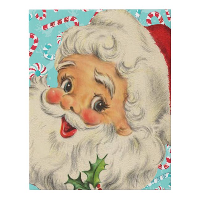 Santa with Peppermints Faux Canvas Print (Front)
