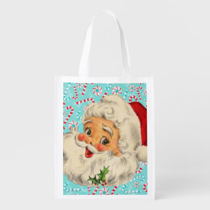 Santa with Peppermints Grocery Bag